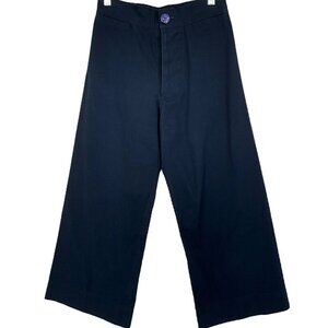 SBJ Austin Size 2 Women's Angela Pants Navy Blue Button Wide Leg 100% Cotton